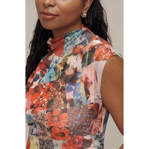 Anthropologie NWT Maya Ruched Cowl-Neck Mesh Dress Size M Floral Patchwork - Picture 11 of 11